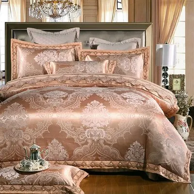 Elegant Satin Bedding Set Bed Pillowcase Duvet Sheet Cover Home Embroidery Style