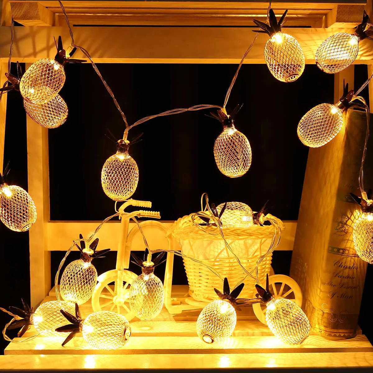 

Vintage Iron Pineapple Night Lights 7.2FT 20 LED 2.2M String Lamp Battery Powered Lantern Home Birthday Party Romantic Wedding