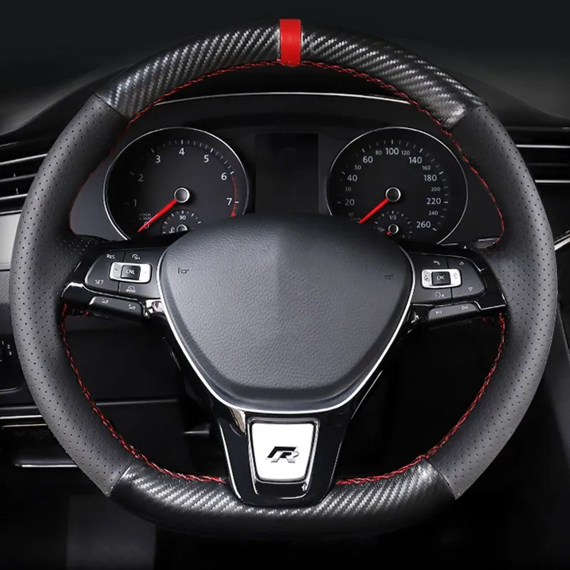 

For volkswagen Passat B8 2016-2019 Leather steering wheel cover Braid Auto Cover With Needle and Thread Interior Accessorie Kits
