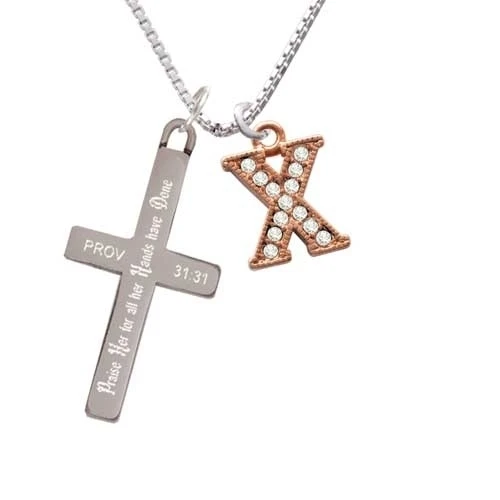 Crystal Rose Gold Tone Initial - X - - Praise Her - Cross Necklace (1)
