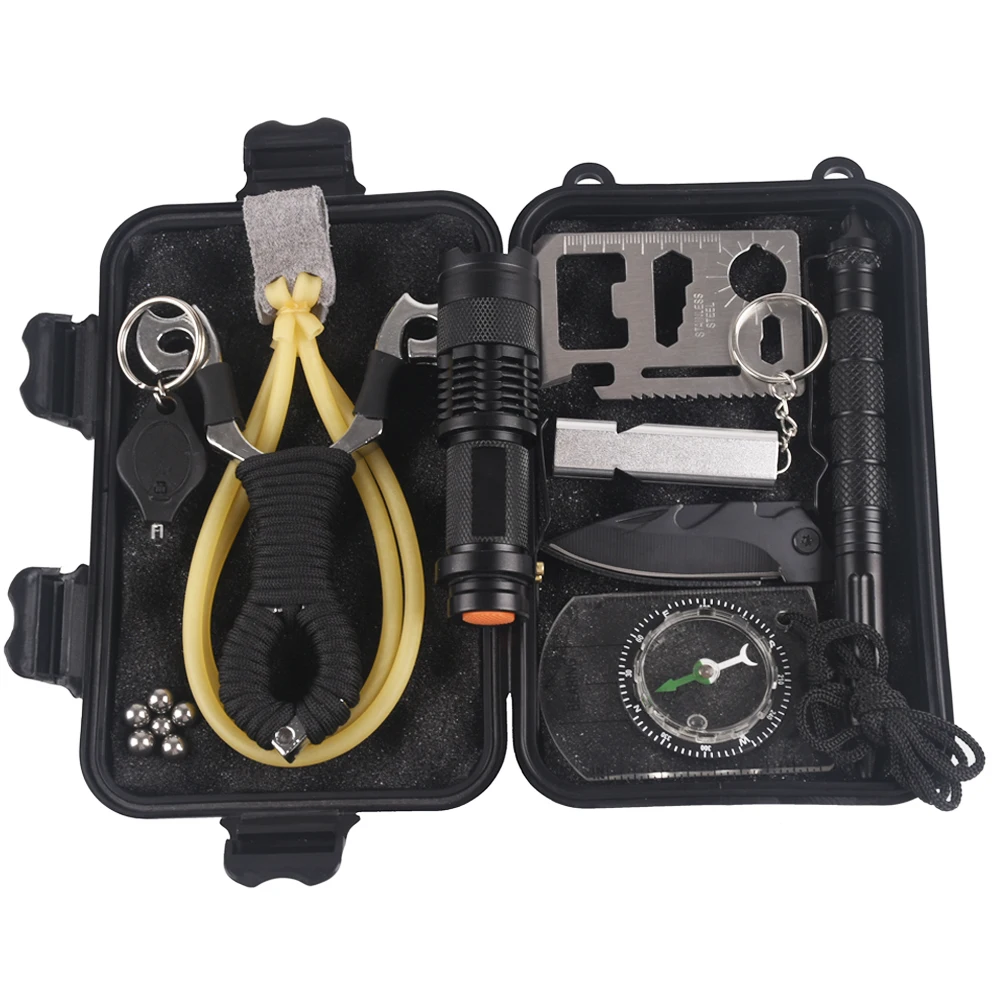 Comprar Camping 10 en 1 kit de supervivencia exterior turismo multifunción Primeros Auxilios SOS EDC suministros de emergencia tácticos + equipo de supervivencia slingshot