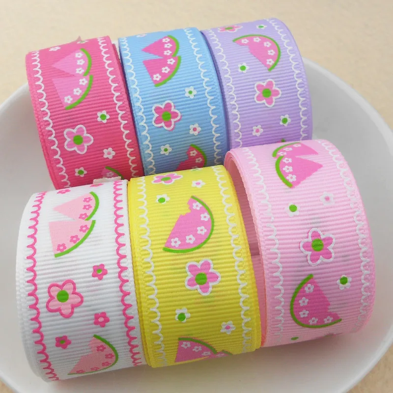 

suoja 5y/lot 1" 25MM Fruit Watermelon Printed Grosgrain Ribbon Tape 5 Yards,DIY Handmade Hair Bows Materials,Gift Wrap