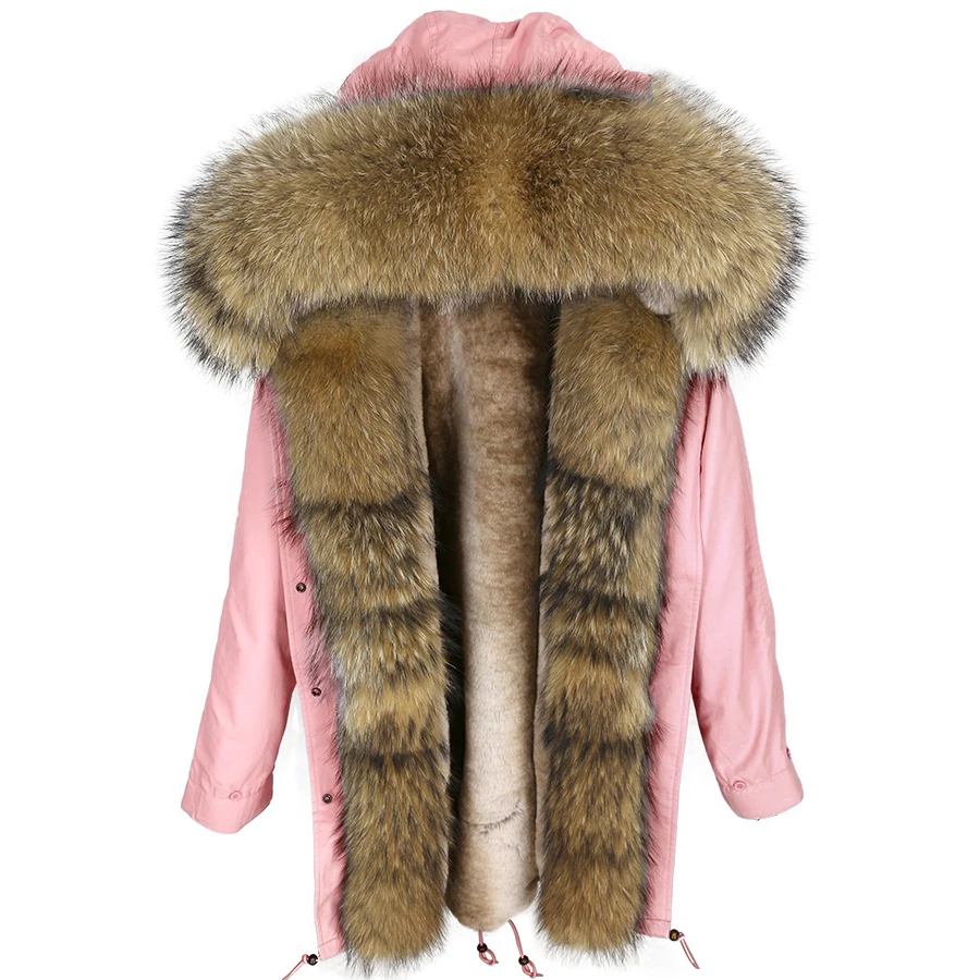 OFTBUY, длинная парка, зимняя куртка, Женское пальто с натуральным мехом, большой воротник из натурального меха енота, капюшон, Толстая теплая подкладка, уличная одежда, бренд Luxuty - Цвет: 14