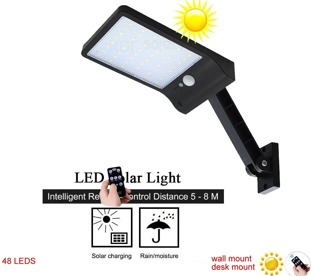 

remote control rotate bracket solar street light 48 LED Solar Light Three Modes Black White Waterproof Outdoor G gear lock spot
