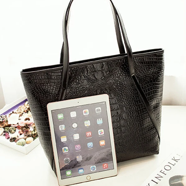  LJL New fashion casual glossy alligator totes large capacity ladies simple shopping handbag PU leat