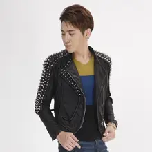 Осенние модные мужские Куртки из искусственной кожи с заклепками в стиле панк, тонкое пальто из искусственной кожи, Мужская мотоциклетная верхняя одежда больших размеров S-6XL W852