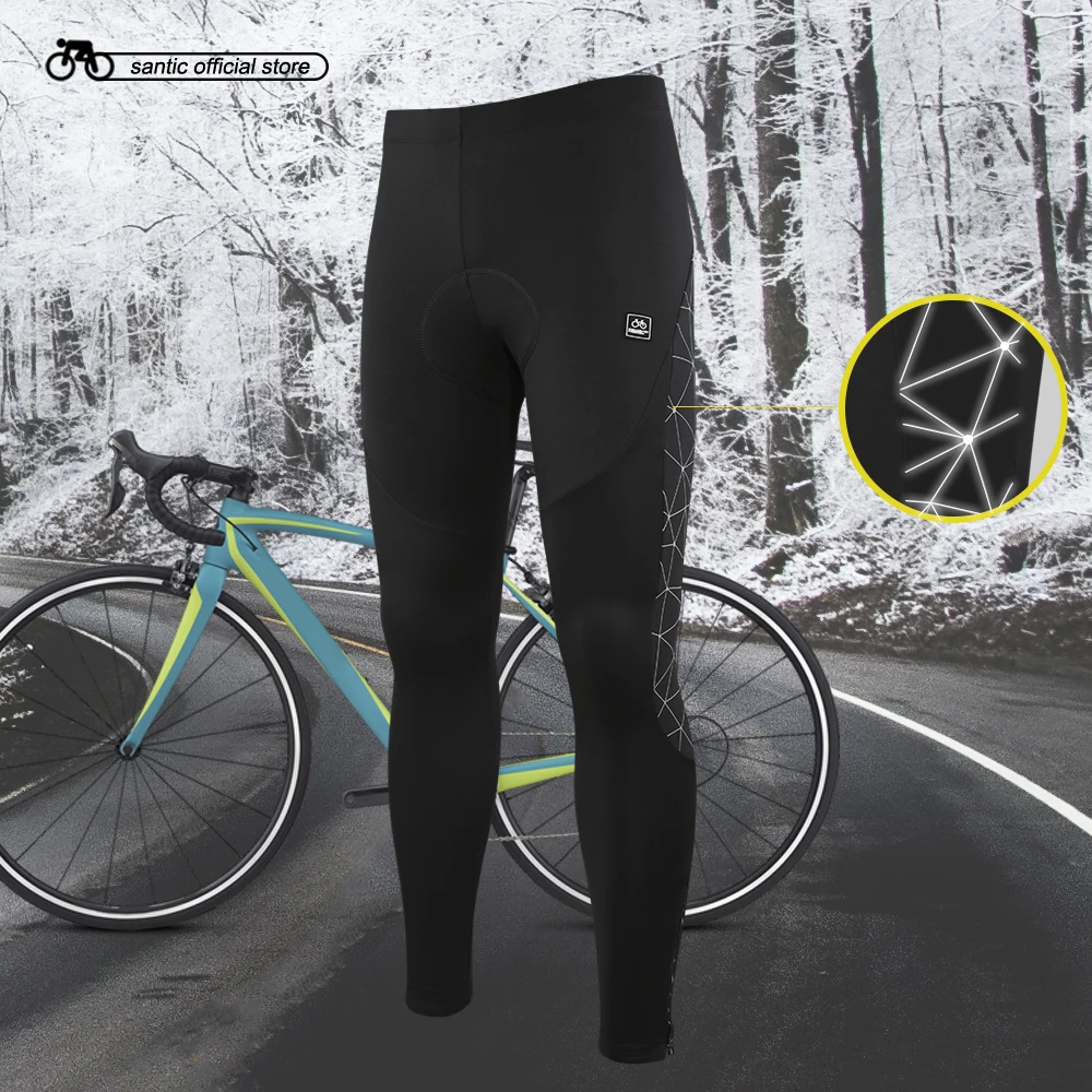 

Santic Men Cycling MTB Pants Winter 4D Cushion Pad Reflective Pants Keep Warm Bike Pants Complete Winter Asian M-4XL K7MB018