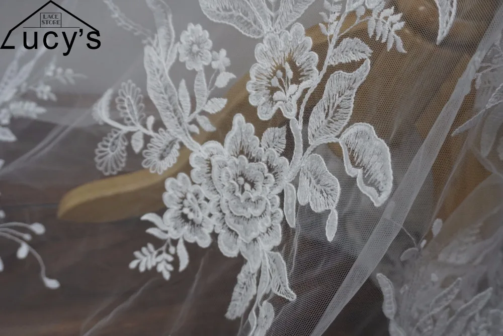 Тюль сетка+ хлопчатобумажная нить вышитая Свадебная кружевная ткань свадебное платье с кружевами приятно! 1 ярд элегантное, цветочное, кружевное платье с блестками