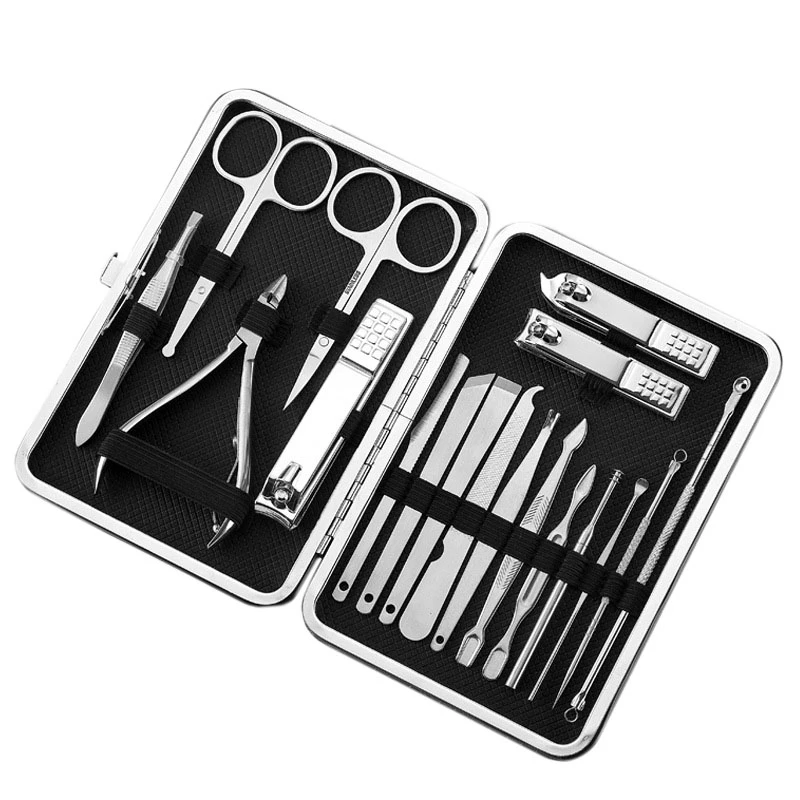 

17Pcs Manicure Set And Kit Pedicure Scissor Tweezer Knife Ear Pick Utility Nail Clipper Kit Stainless Steel Nail Care Tool Set