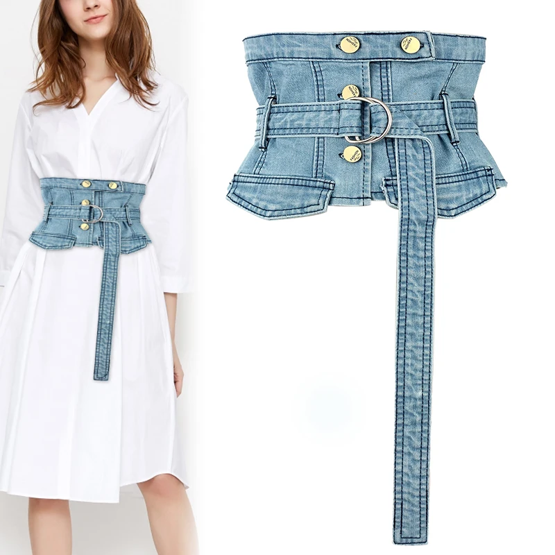 

2019 Corset Wide Cowboy Belt For Shirt Dress Slimming Body Belt for Women High Waist Belts Female Denim Belts With Metal Button