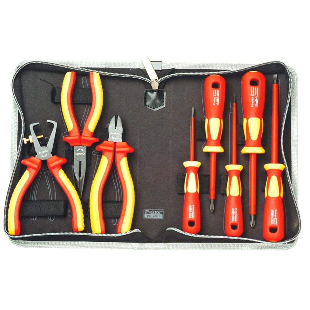 

Pro'skit PK-2801 High Pressure Insulation Electrician Installation Maintenance Tools Set Wire Stripping Pliers Kit (9 In 1)
