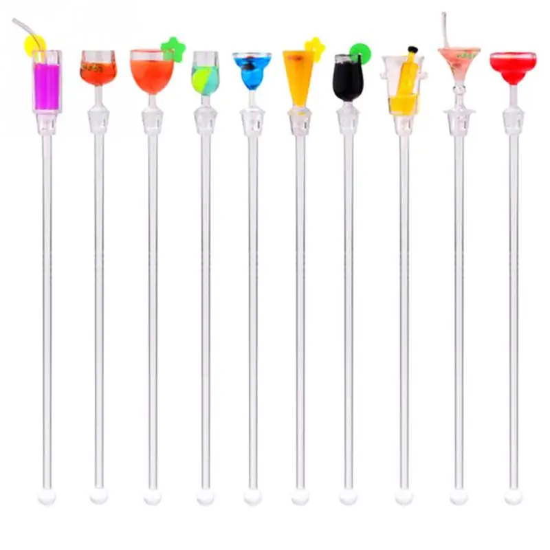 

10pcs/set mixed color Acrylic plastic Cocktail Drink Mixer Ladle Swizzle Sticks Useful Muddler Swizzle Stick
