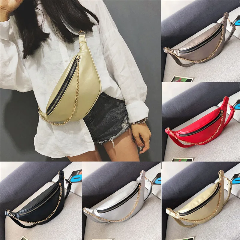 Мода нейтральной Спорт Кожа пляжная сумка цепи Crossbody Сумка Груди Сумка PU молния талии сумка #81530