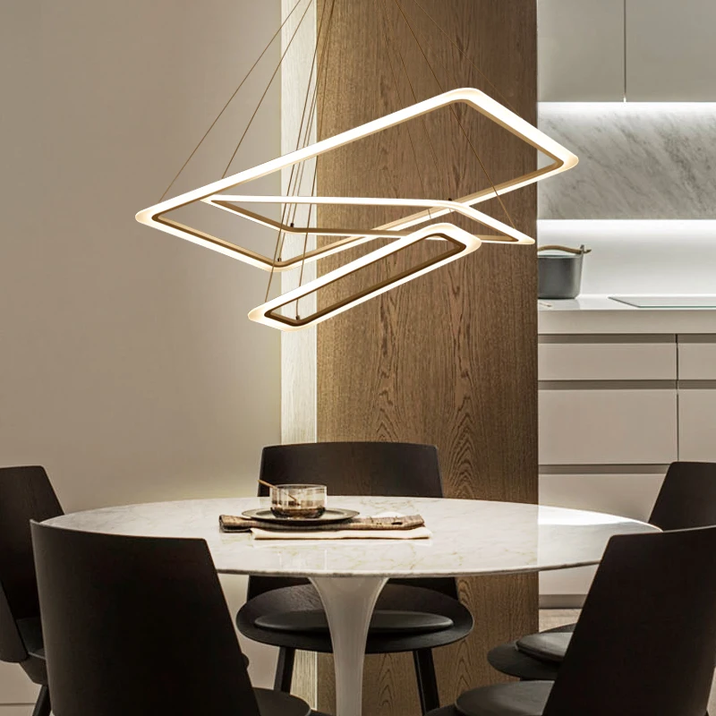 Modern 4 square rings LED Pendant Lights acrylic+metal suspension hanging ceiling lamp for For Living Room Dining room light|Подвесные