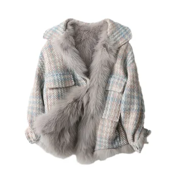 

New Real Fox Fur Liner Coat Women Clothes Autumn Winter Wool Coats European Vintage Jacket Overcoat Manteau Femme Hiver Z1109