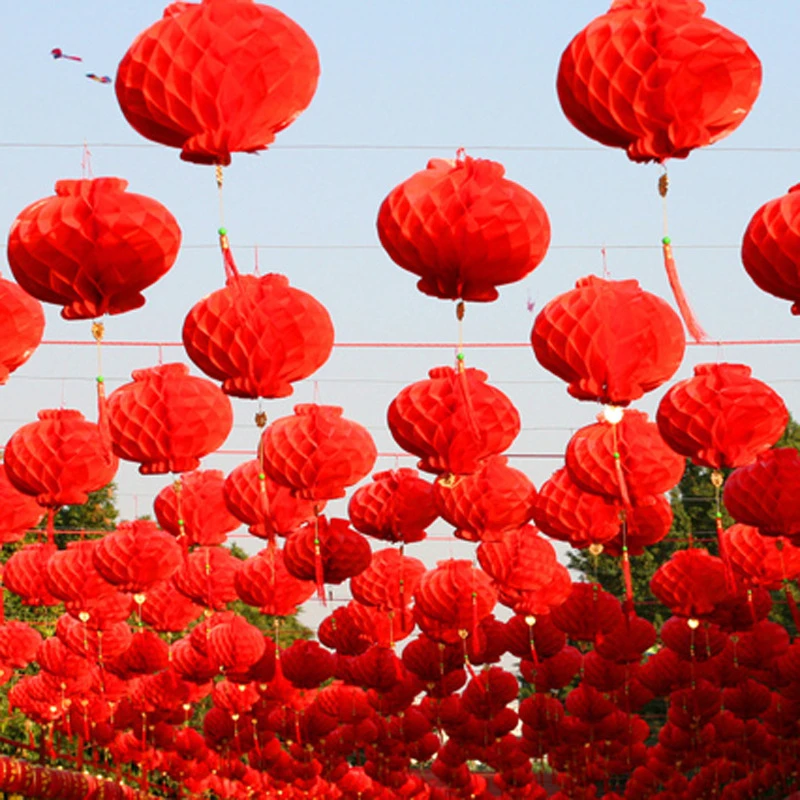HAOCHU 10 шт " 8" 1" 12" 1" 16" Красный китайский традиционный бумажный фонарь 6 размеров соты для нового года свадьбы украшения для вечеринки, дня рождения