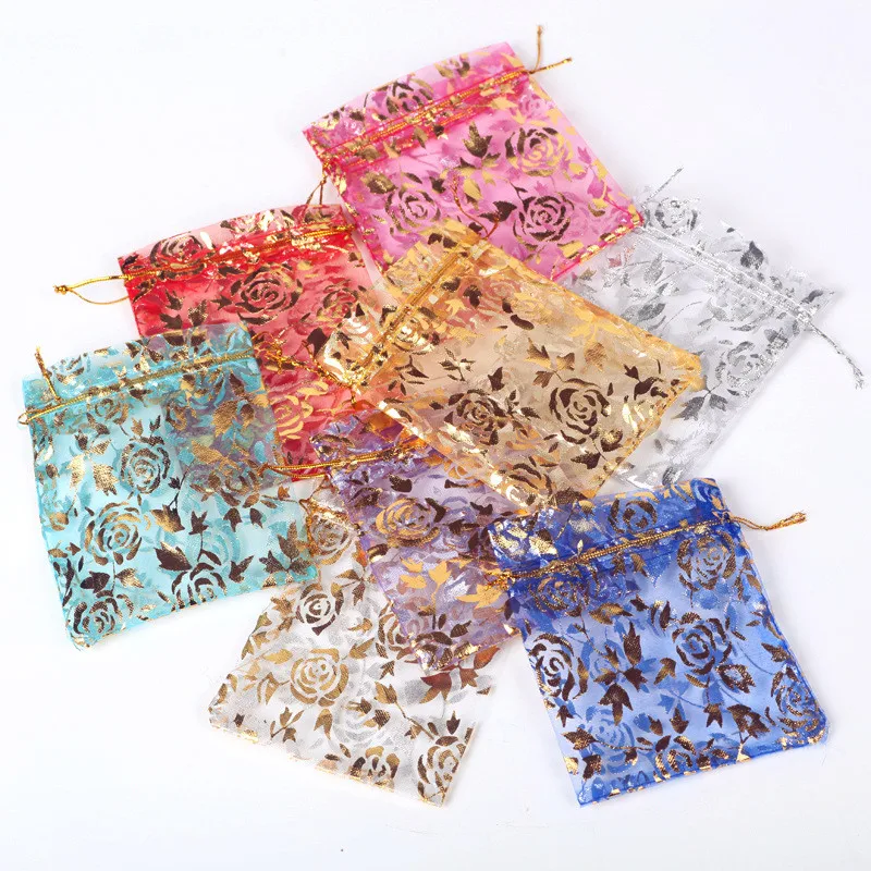 Wedding-Candy-Pouches-Jewelry-Organza-Bags-Bronzing-rose-pattern-Candy-gauze-bag