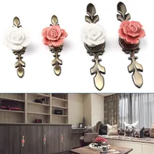 Роза цветок керамический сплав база ящика дверные ручки розовый/белый Сельский кухонный шкаф буфет шкаф L/S мебельные ручки под одно отверстие ручки