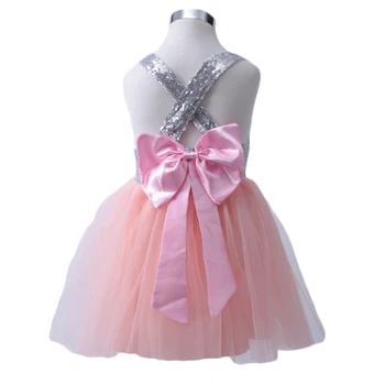 

2018 girls vintage Sequined dress pretty layers kids holiday costumes Boutique oversize bow backless clothing lot 18PHW004