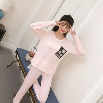 

Spring autumn Women Pyjamas Cartoon printed Pajamas Set Thin Pijamas Mujer Sleepwear suit long Sleeve Nightgown casual homewear