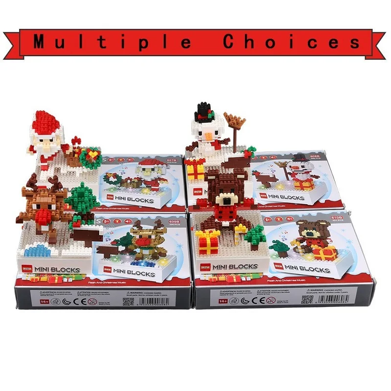 Мини-строительные блоки Рождественская тема Санта-Клаус Снеговик блоки со светом и музыкой DIY строительные игрушки для детей рождественские подарки