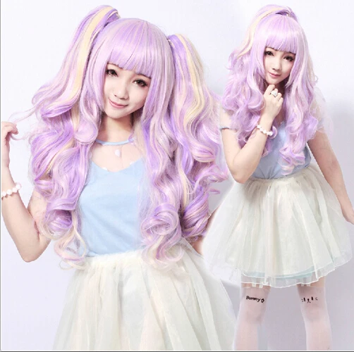 

Free Shipping 65cm Long Wave Multi Color Synthetic Beautiful Party Ponytails Cosplay Lolita Wig