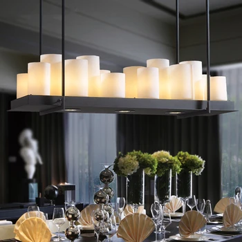 

Vintage rectangular pendant lights, retro bar table lighting engineering living room restaurant cafe candlestick suspension lamp