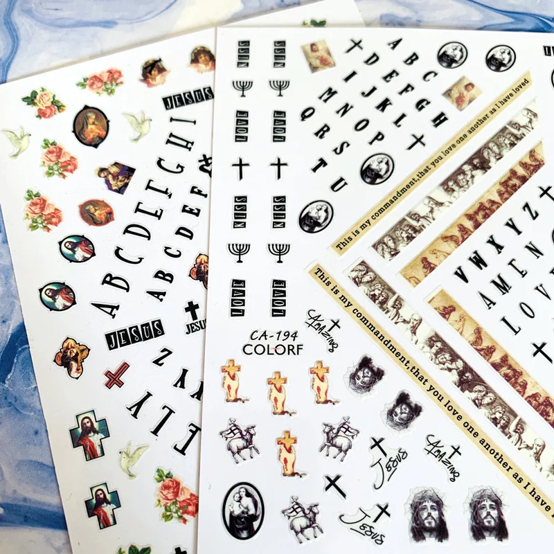

Newest CA-194-195 Virgin Mary Jesus 3d nail art sticker nail decal stamping export japan designs rhinestones decorations