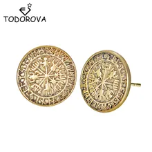 Todorova Viking исландский Vegvisir шлем ужас в руническом круге серьги-гвоздики волшебный компас с кольями Рунический амулет мужские серьги