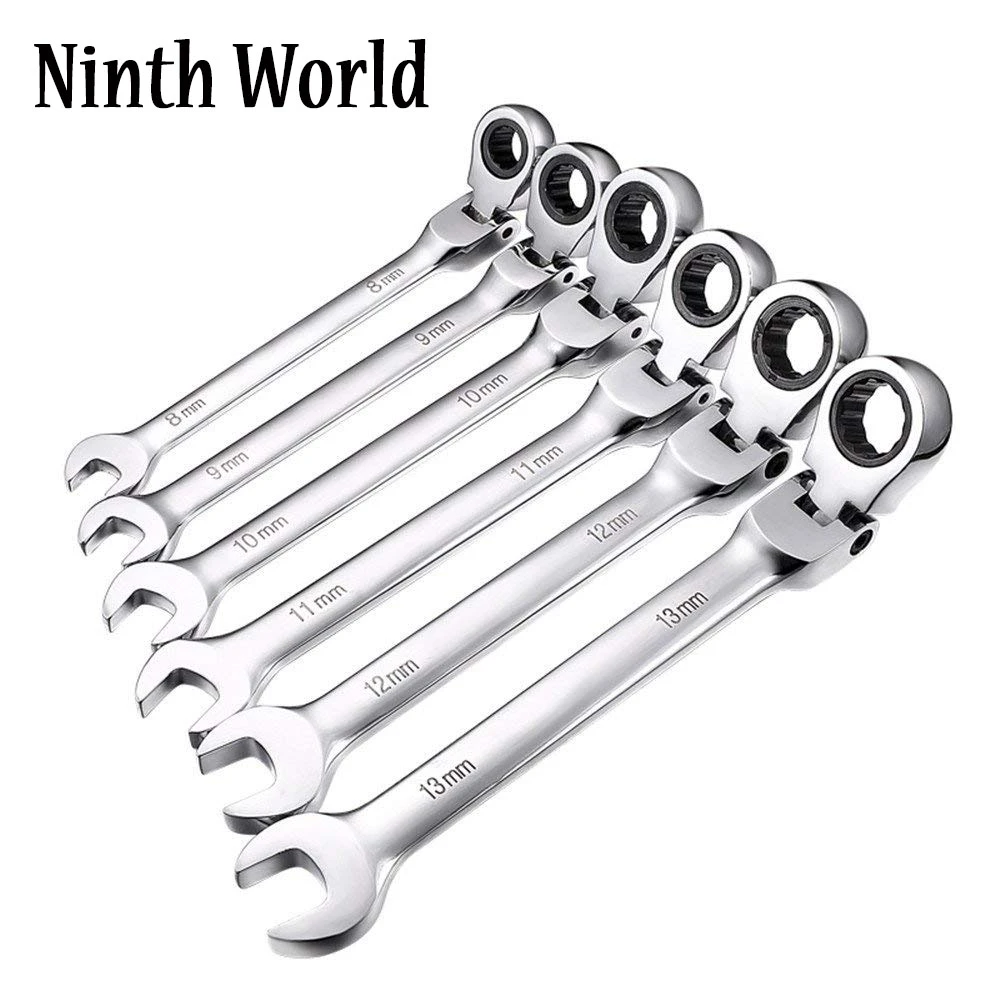 Flexible Pivoting Head Ratchet Combination Spanner Wrench Garage Metric Hand Tool 6mm12mm For