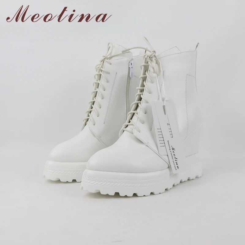 Meotina/зимние женские ботильоны; ботинки на танкетке и платформе; ботинки на высоком каблуке на молнии; коллекция года; Осенняя женская обувь; цвет черный, белый; большие размеры 33-42