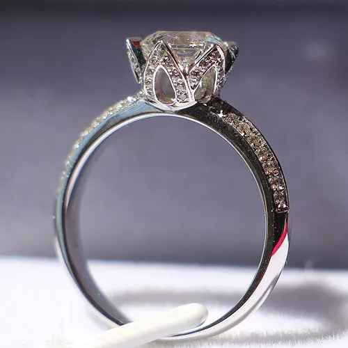 

1CT Lotus Flower Shape Simulate Diamond Female Marriage Ring Pure Gold Jewelry Perfect Propose Jewelry Ring For Girl Friend