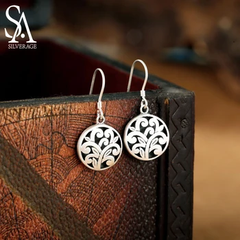 

SA SILVERAGE 925 Sterling Silver Drop Earrings Vintage Earring For Women Ethnic Jewelry Long Hanging Party Earrings Sets Female