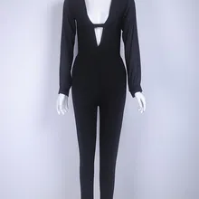 Женский Летний комбинезон с v-образным вырезом и сеткой, модный сексуальный комбинезон с длинными рукавами, черный комбинезон, вязаный из вискозы, Длинные комбинезоны высокого качества