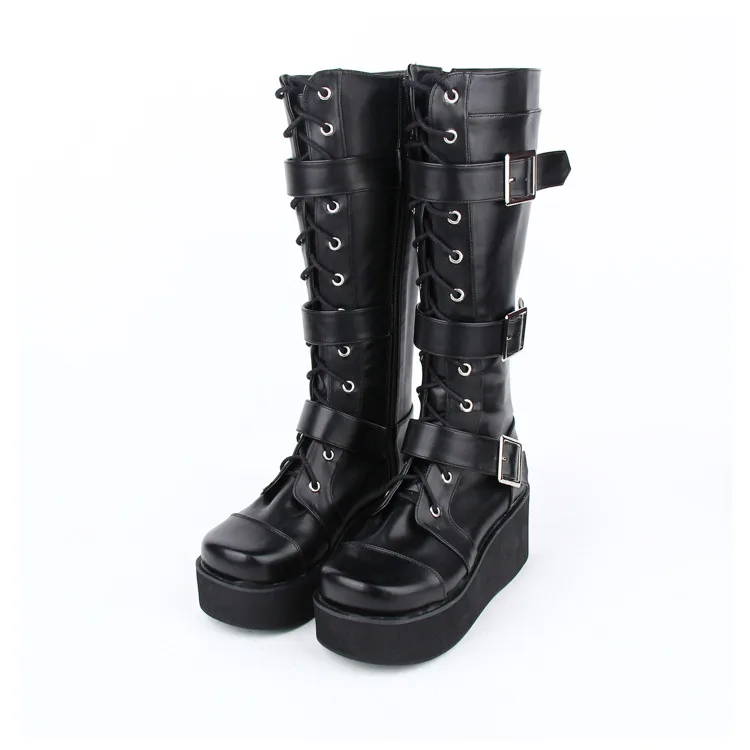 Angelical 47 fleeces Botas Hebillas Punk Inside Zip Cuñas Tacón Motocicleta Black Bombas Mori Impresión De Señora Lolita Black Zapatos Alto Chica 33 Mujer Pu rRqBrTx8wf