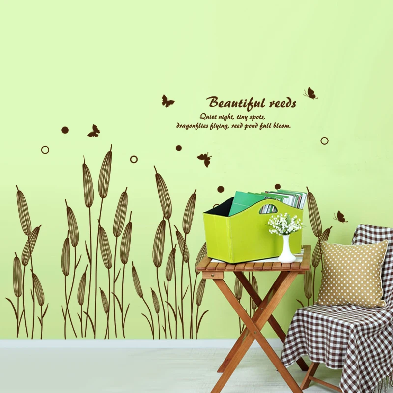 shijuehezi abstract reed grass wall sticker baseboard decals for