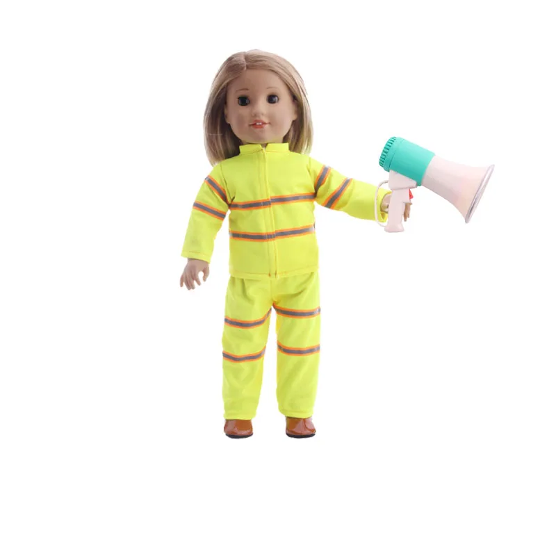 

4 Pcs/Set Firefighter Uniform Doll clothes With Trumpet Boots For 18 Inch & 43 Cm Doll Accessories Doll Clothes