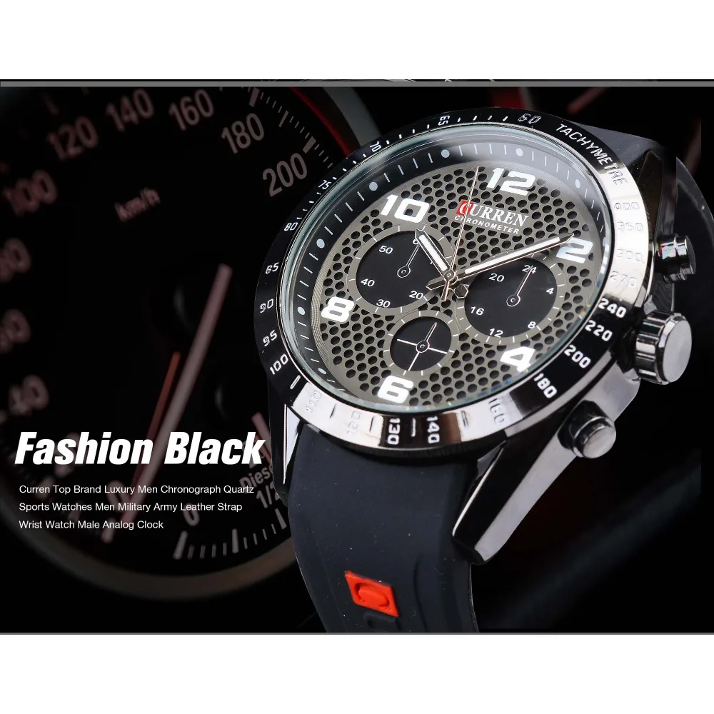 CURREN резиновый ремешок спортивный гоночный дизайн Водонепроницаемый светящиеся руки Мужские кварцевые наручные часы лучший бренд класса люкс военные мужские часы
