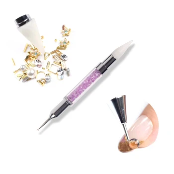 

ANGNYA 1pcs Crayon Wax Dotting Pen Dual Head Acrylic Self-adhesiv Rhinestone Crystal Picker Tips DIY Salon Nail Art Manicure