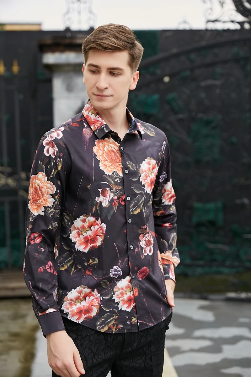 VAGUELETTE 3D печатных мужские рубашки с цветочным узором Slim Fit Роскошные сценические костюмы 2019 Мода и стильный узор рубашка с длинными рукавами