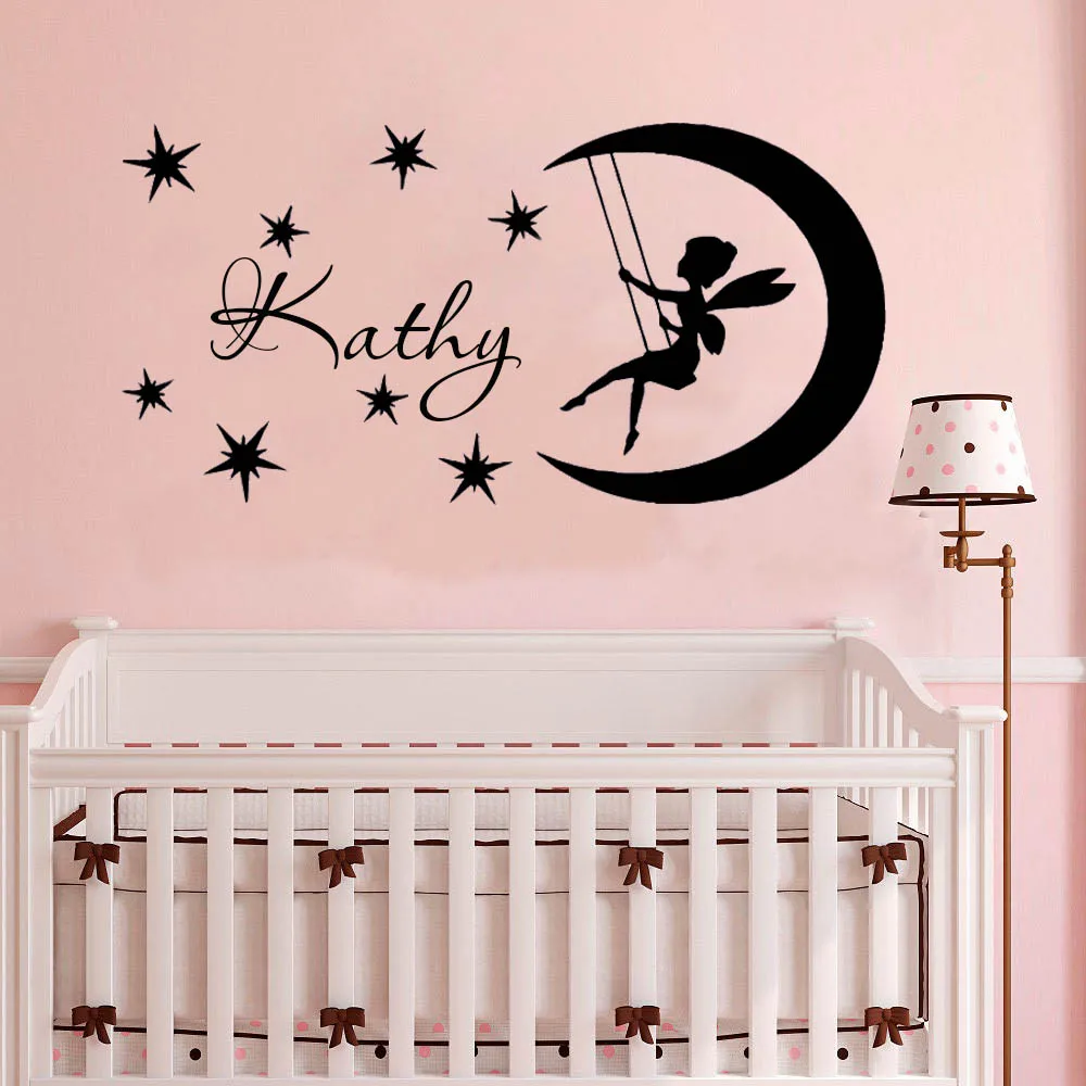 Moon stars wall sticker Personalised any name girls wall art vinyl DECAL DECOR