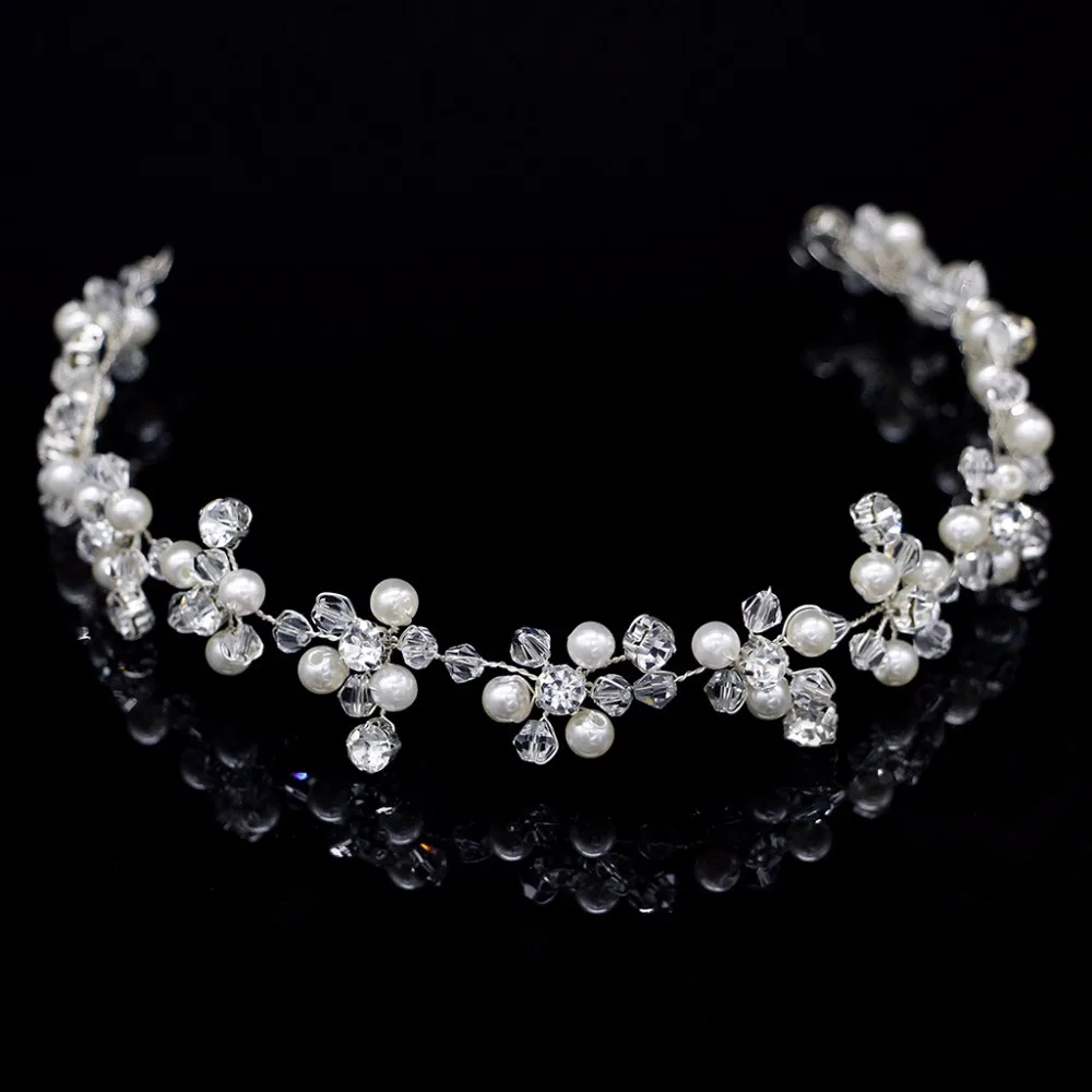 

JAVRICK 31cm Bride Hair Band Pearl Crytal Headband Wedding Bridal Accessories Tiara Ornaments