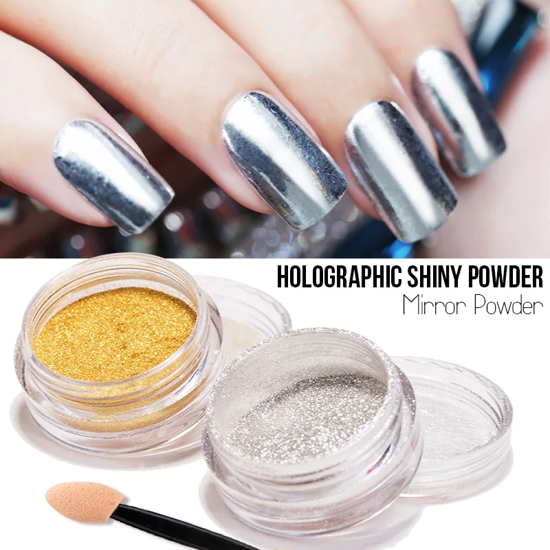 Silver And Gold Mirror Polish Powder For Nail Design Holographic Magic
