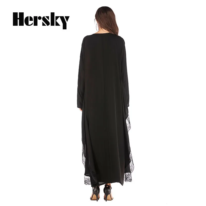 Модные женские свободные мусульманское платье abaya Сетчатое сшитое мусульманская