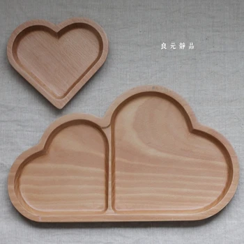

Japanese style beech small fruit plate solid wood tea dessert coffee tray cloud love nature dish teaboard heart-shaped