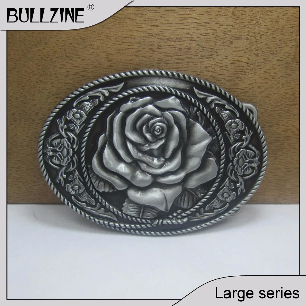 

The Bullzine Fashion rose belt buckle with pewter finish FP-02682-1 suitable for 4cm width belt