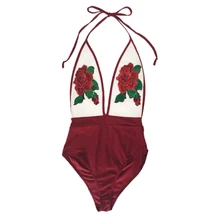 ABWE лучшие продажи перспективная вышивка шнуровка Высокая талия открытая спина Цельный Купальник S