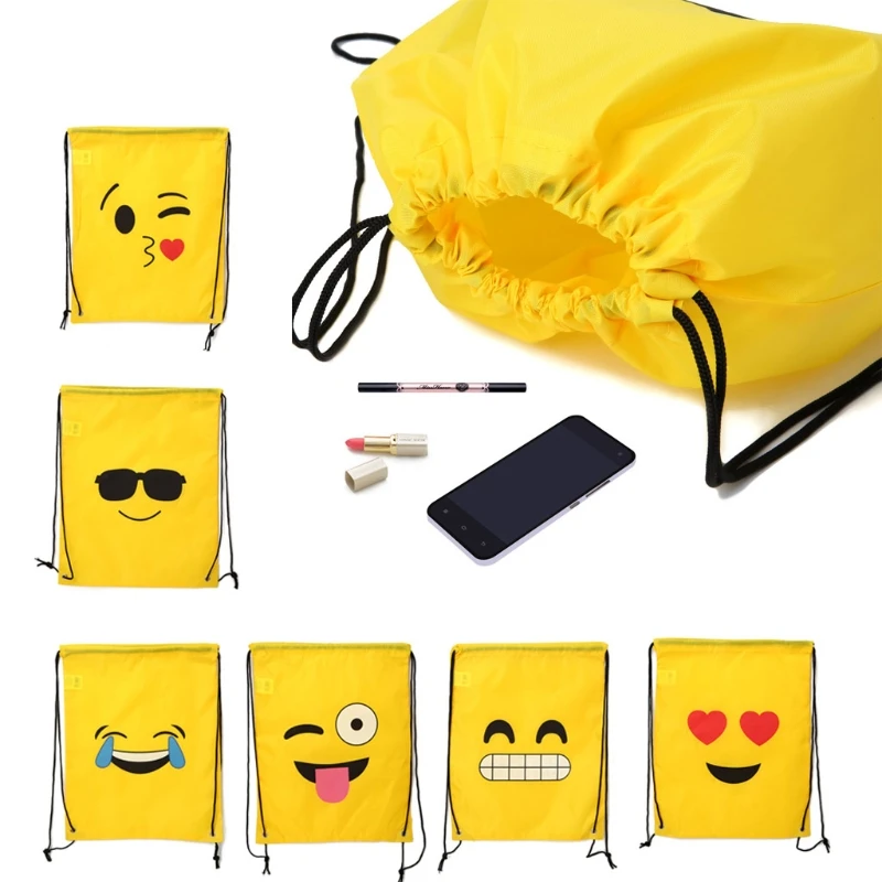 

Emoji Drawstring Backpack Bags 12 Pack Cute Assorted Emoticon Party Favors