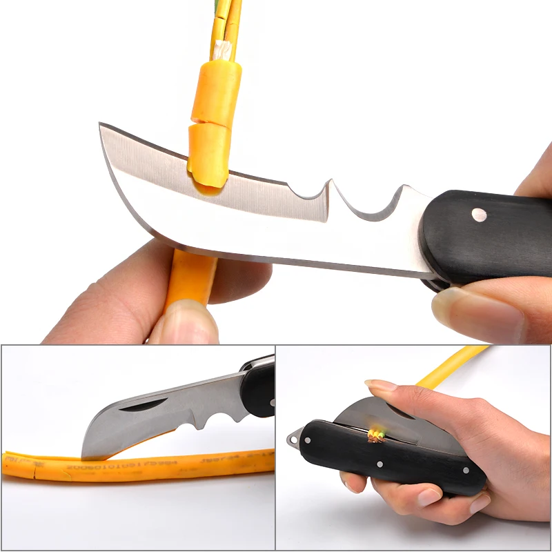 Складной нож электрик Карманный ножей ручка из твердой древесины стали лезвие кабельный резак многофункциональный нож