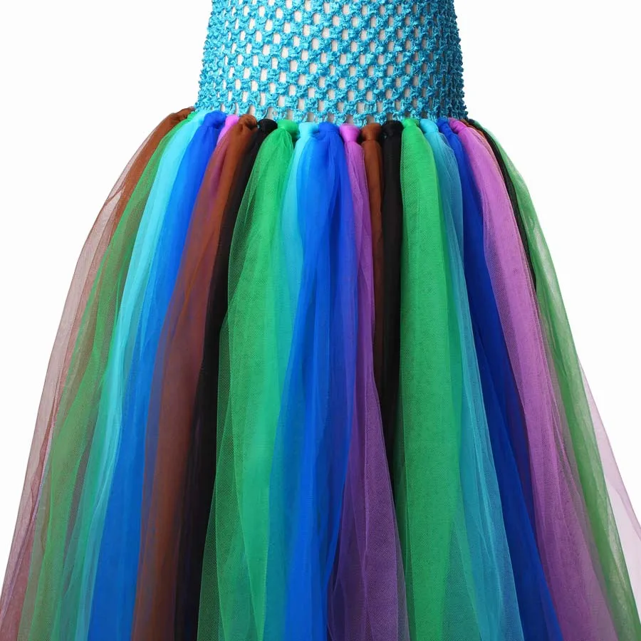 Handmade Peacock Inspired Girls Tutu Dress Party Dresses Holiday Clothing Baby Dress Up Fancy Tutus Vestidos (5)
